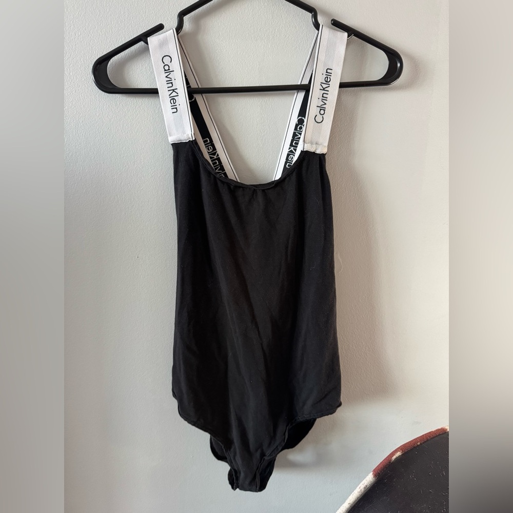 Calvin Klein Black Thick Logo Straps Bodysuit